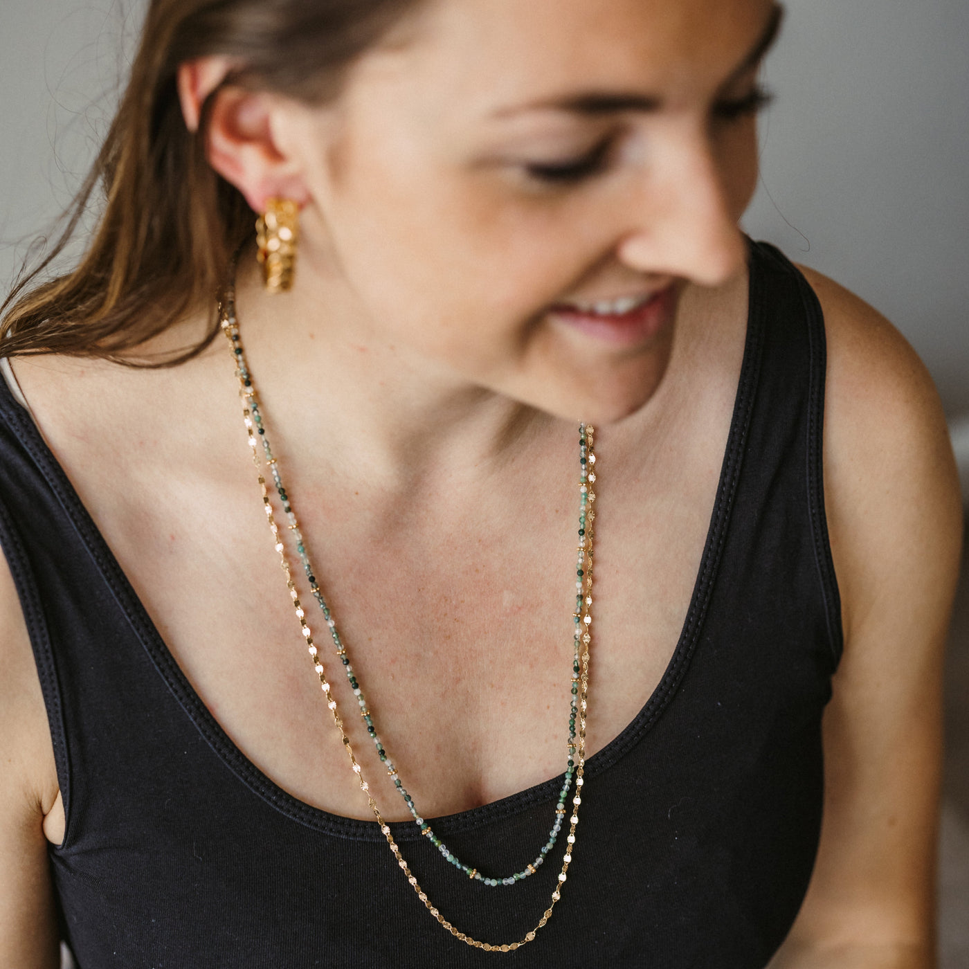 Collier mit Moss-Agate-Steinen