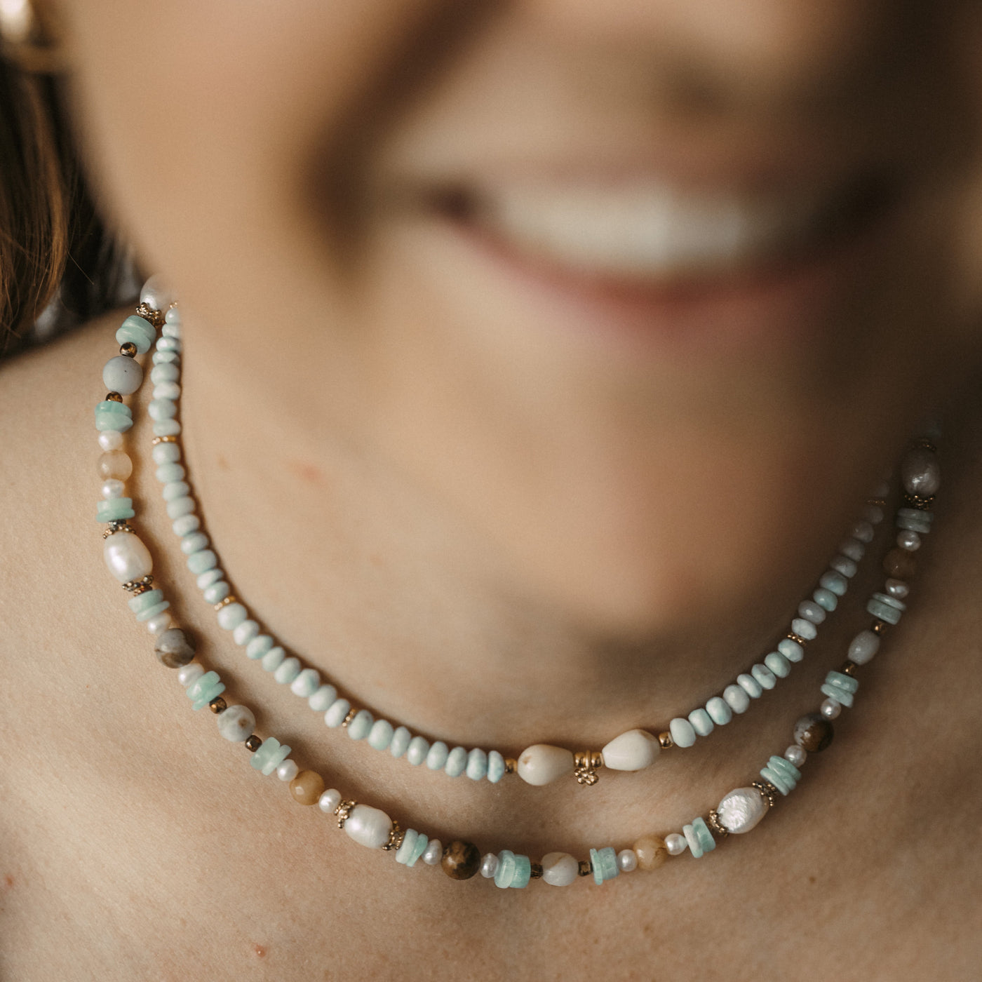 Vergoldete Larimar-Kette – Zwei Farbnuancen, eine besondere Energie